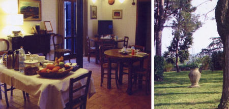 Emilia Romagna - La sala per la prima colazione e il giardino dell'Agriturismo San Giuliano a San Lazzaro di Savena